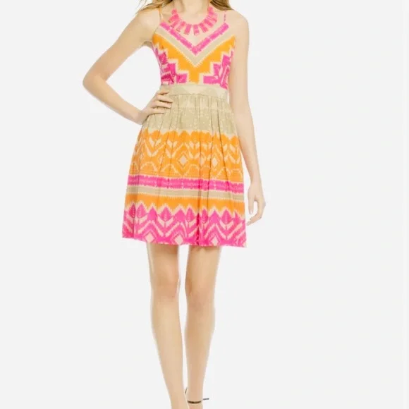 Trina Turk Silk Dress Anargosa Desert Mini Pink and Orange Patterned Size 8 - Picture 14 of 15